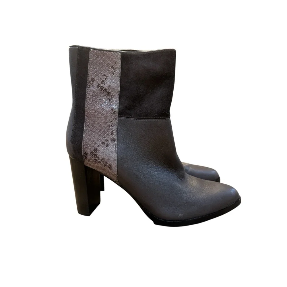 Diane Von Furstenberg Leather‎ Booties Heels Gray Snakeskin Size 38 US 8 Suede